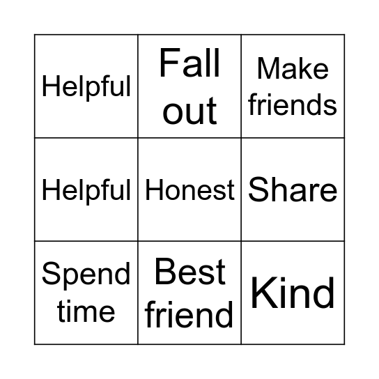 Friendship Bingo Card