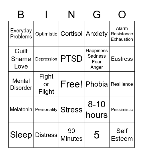 Mental Health Bingo Card