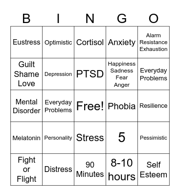 Mental Health Bingo Card