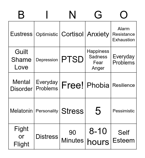 Mental Health Bingo Card