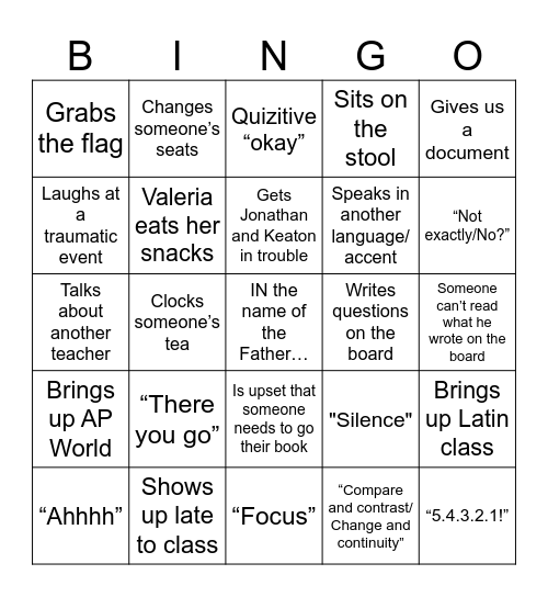 Baxley Bingo Card