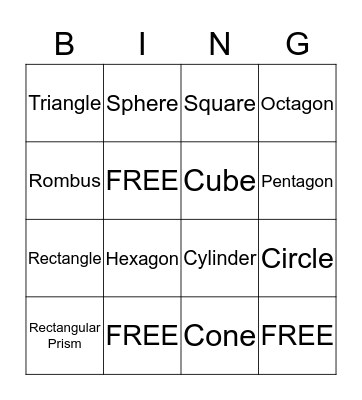 2-D and 3-D Shapes Bingo Card