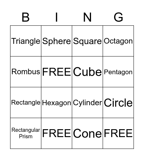 2-D and 3-D Shapes Bingo Card