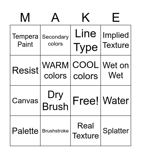 Painting Bingo Card