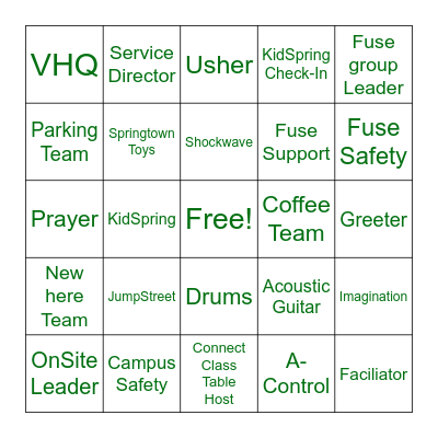 NewSpring Volunteer Bingo Card
