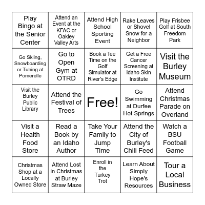 Idaho Winter Adventure Bingo Card