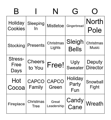 Kirsten's Holiday Retirement Bingo -CAPCO Bingo Card