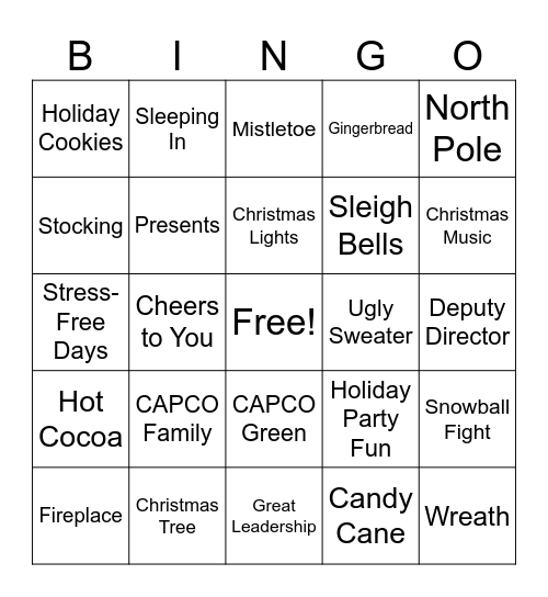 Kirsten's Holiday Retirement Bingo -CAPCO Bingo Card
