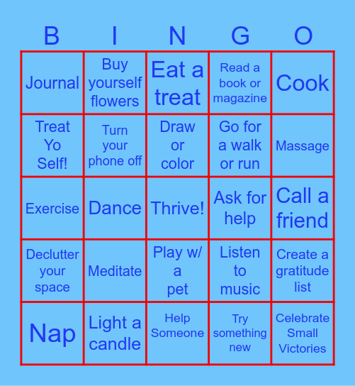Self Care Bingo Card