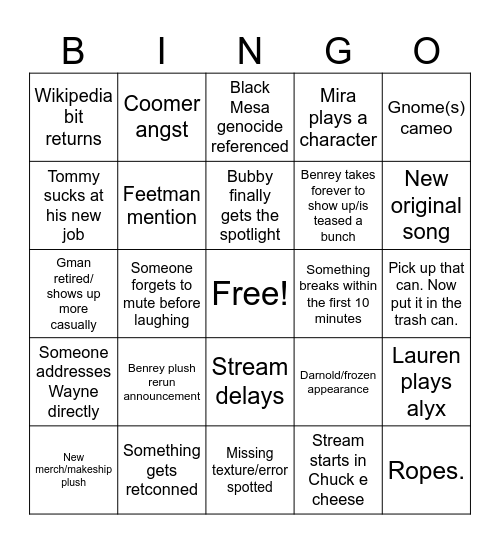 HL2VRAI BINGO Card