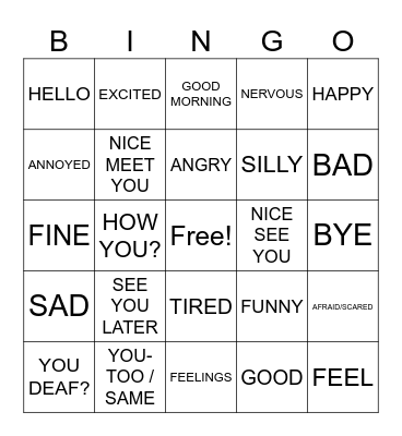 Feelings / Greetings Review Bingo Card