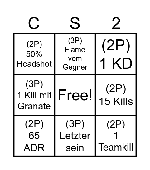 CS2 Bingo Card