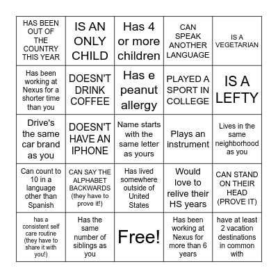 HUMAN SCAVENGER HUNT Bingo Card