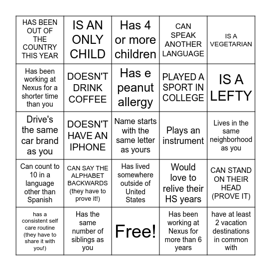 HUMAN SCAVENGER HUNT Bingo Card