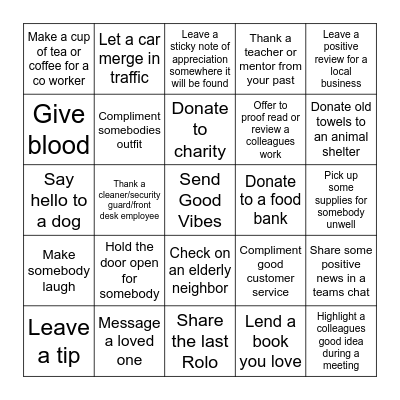 Kindness Bingo Card
