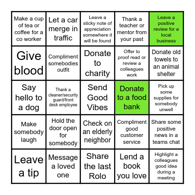 Kindness Bingo Card