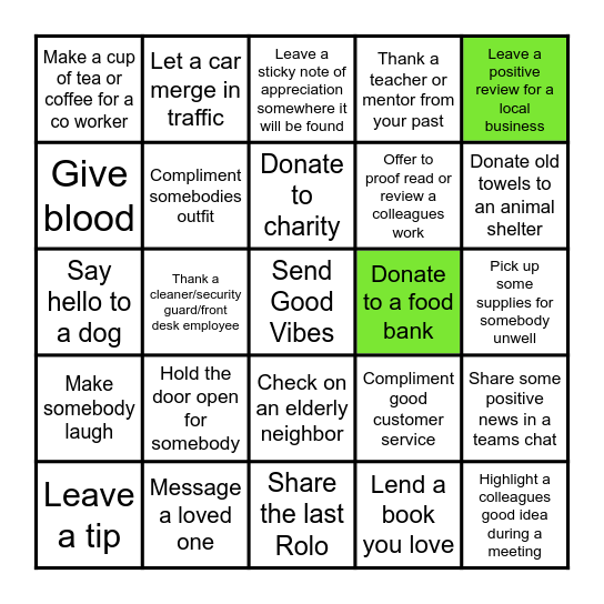 Kindness Bingo Card