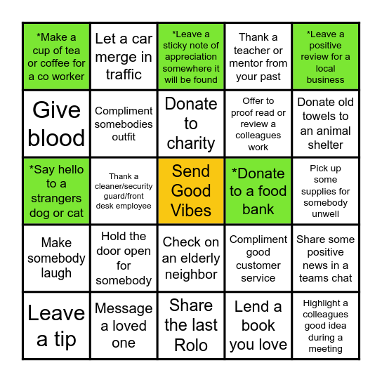 Kindness Bingo Card