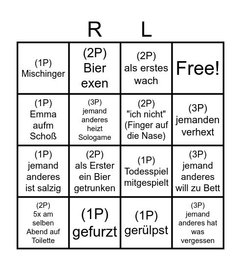 RL Bingo Card