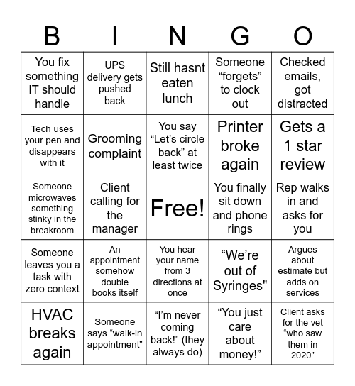 Center Director Bingo Card
