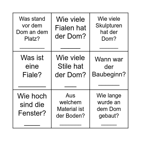 Dom Mailand Bingo Card