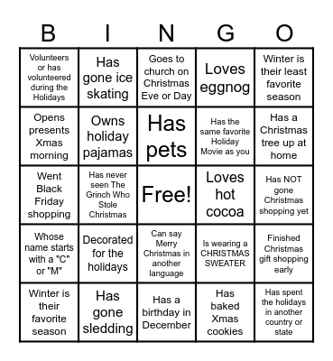 CHRISTMAS BINGO find someone who... Bingo Card