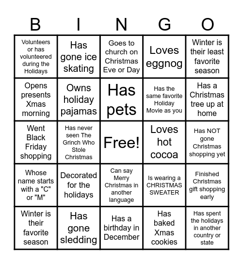 CHRISTMAS BINGO find someone who... Bingo Card