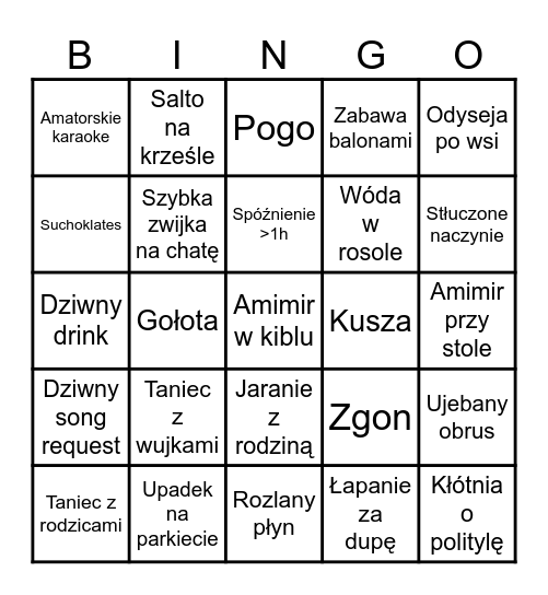 18-stkowe Bingo Szymona Bingo Card