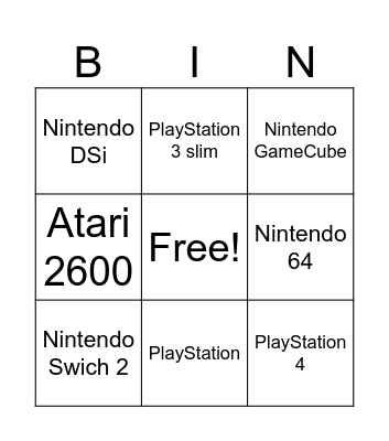 Game Console Bingo Card