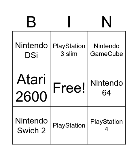 Game Console Bingo Card