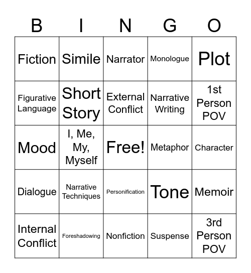 Narrative Techniques Bingo Card