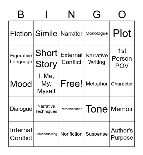 Narrative Techniques Bingo Card