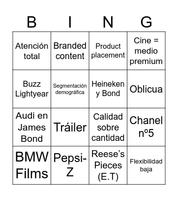 Bingo cine publicitario Bingo Card