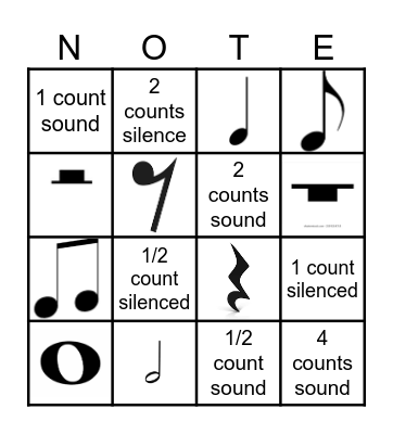 Musical Notes Values Bingo Card