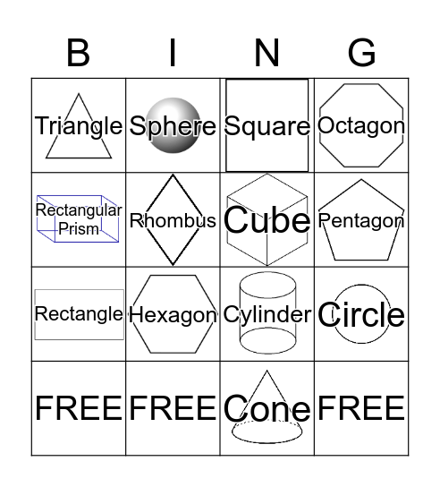 2-D and 3-D Shapes Bingo Card