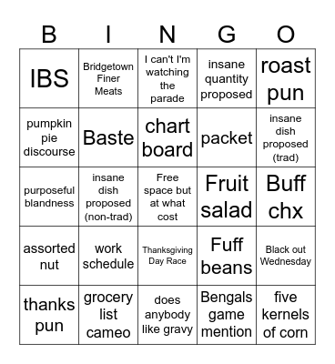 Thanksgiving Convention Bingo Card