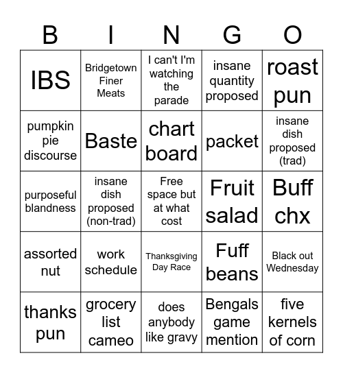Thanksgiving Convention Bingo Card