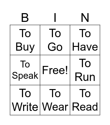 Simple Past - irregular verbs Bingo Card