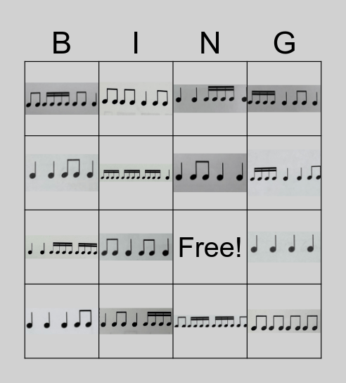 Rhythm Bingo: Intermediate Bingo Card