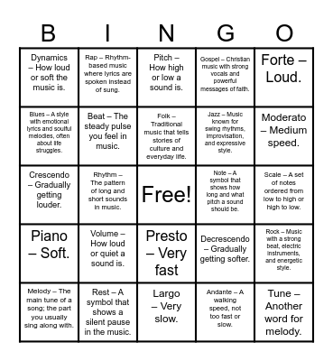 Music Appreciation Terms - 11/11/25 Bingo Card