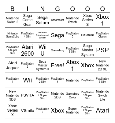 Game Console Bingo Card
