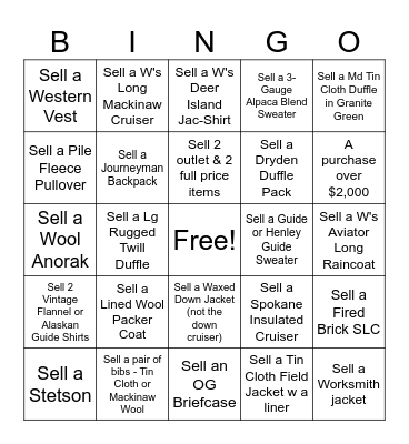 Filson Bingo Card
