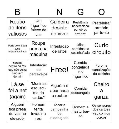 PAV(or) Bingo Card