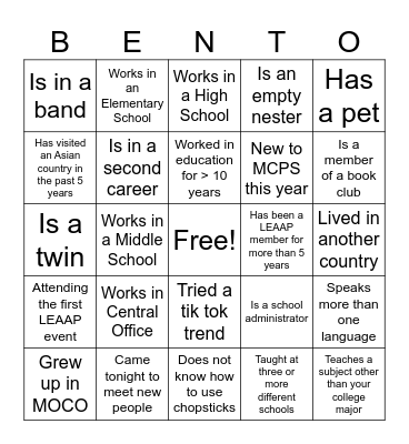 LEAAP OPEN HOUSE HUMAN BINGO Card