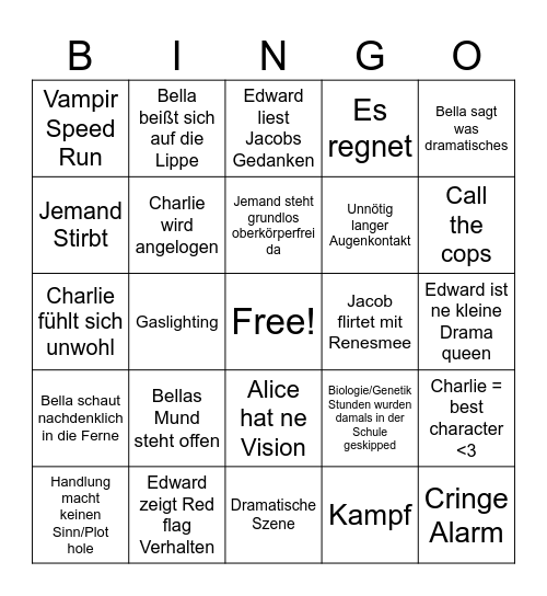 Twilight Breaking Dawn pt. 2 Bingo Card