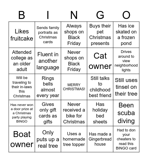 Christmas Party BINGO Card