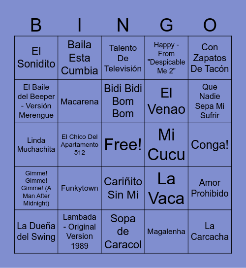 BINGO MUSICAL Bingo Card