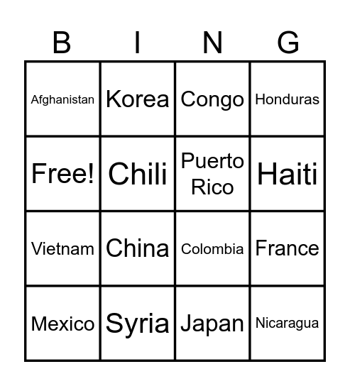 ESL Tree Lighting Bingo Card