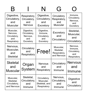 Human Body Bingo Card