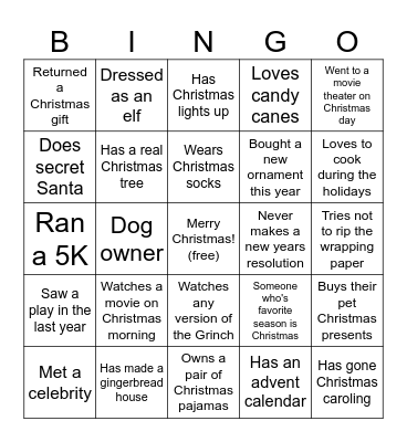 Christmas Party Bingo Card